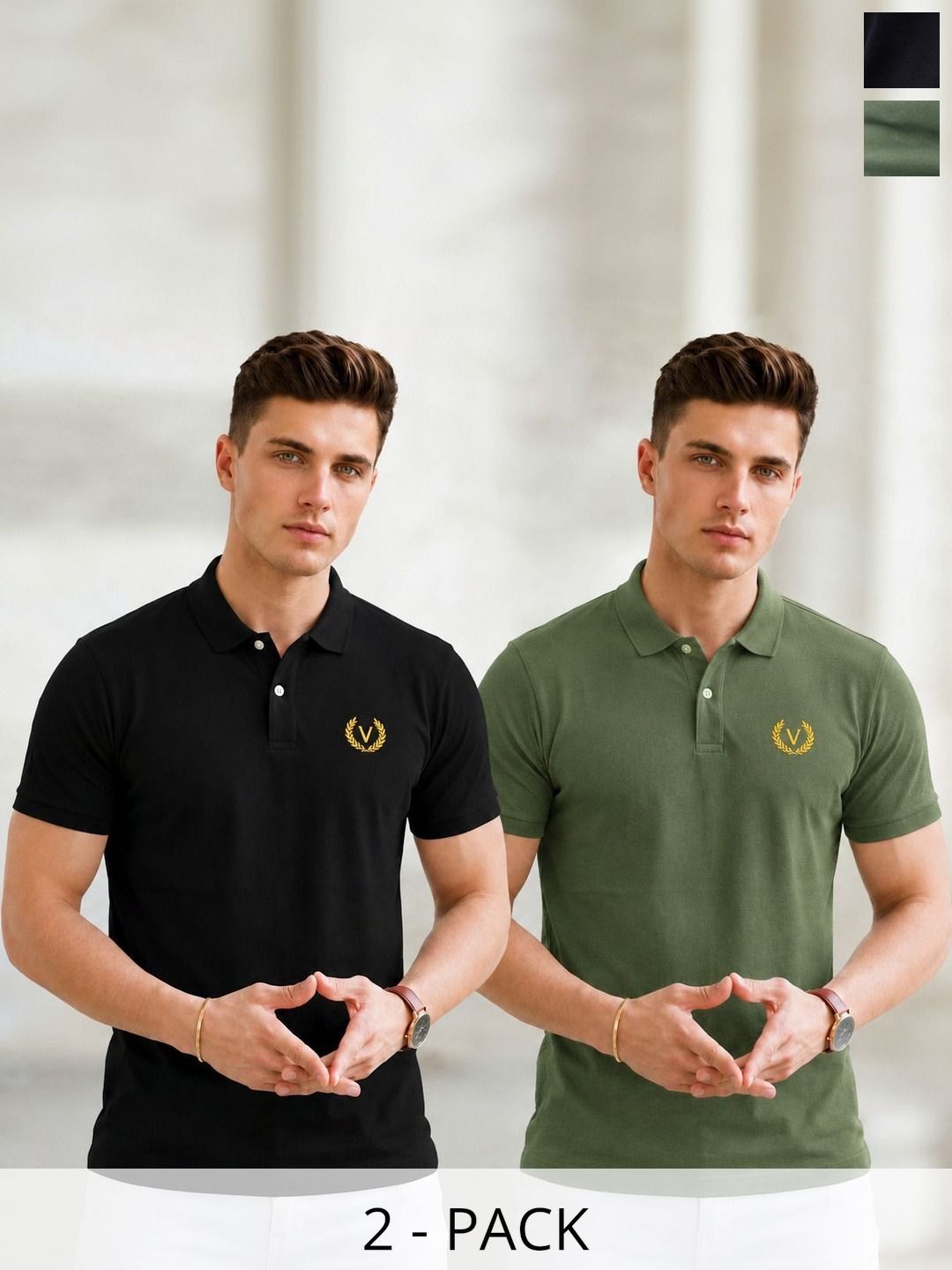 MACK JONNEY Men Brand Logo 2 Polo Collar T-shirt