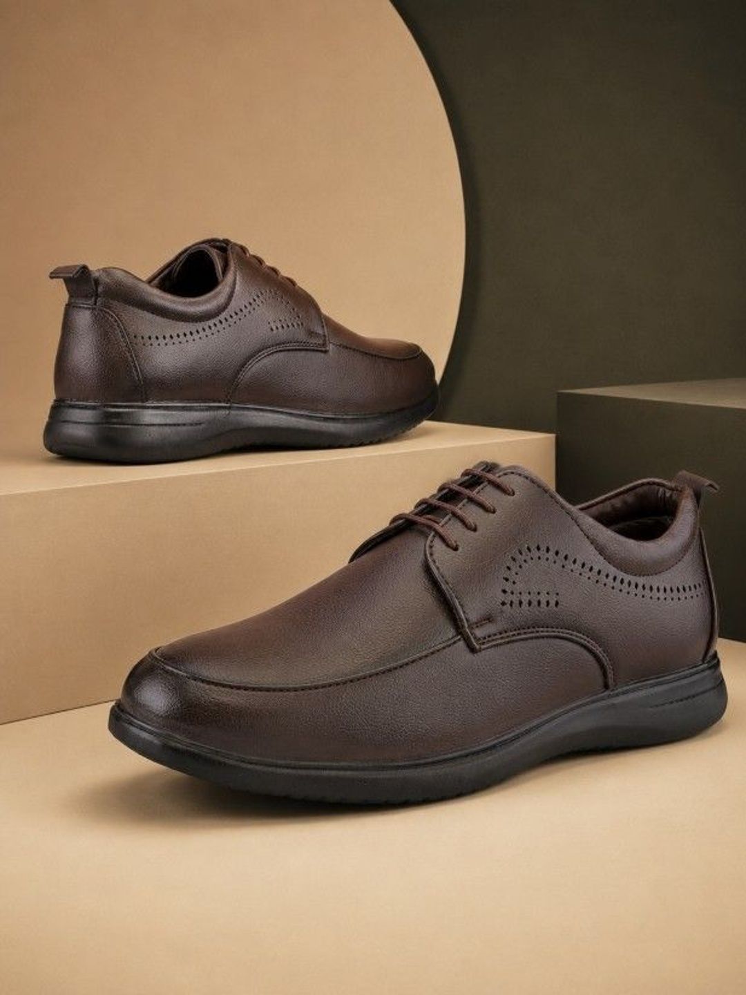 HERE&NOW Men Brown Synthetic Leather Formal Lightweight Eva Outsole Lace Up Derby Shoes