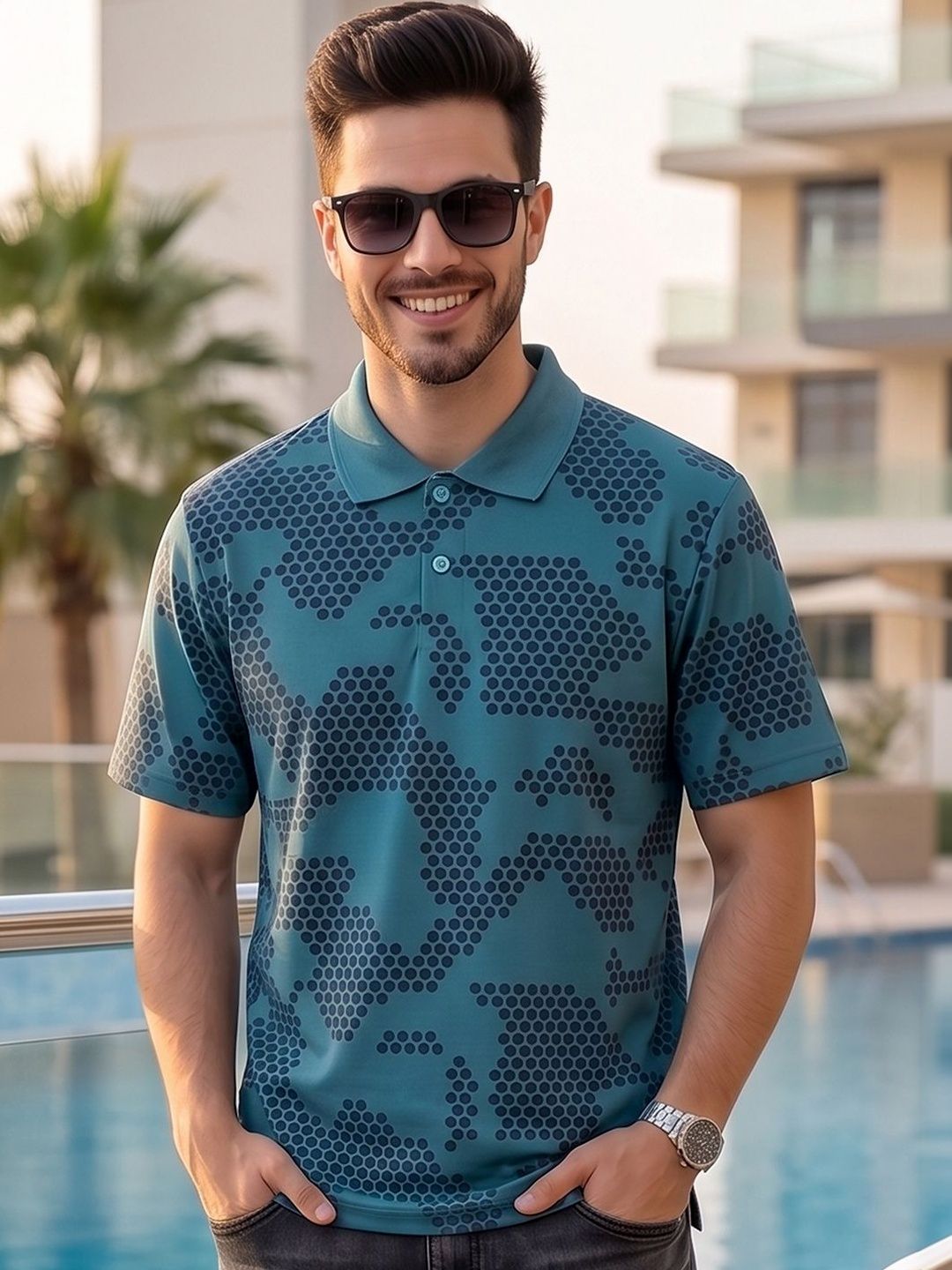 Mast & Harbour Men Printed Polo Collar T-shirt