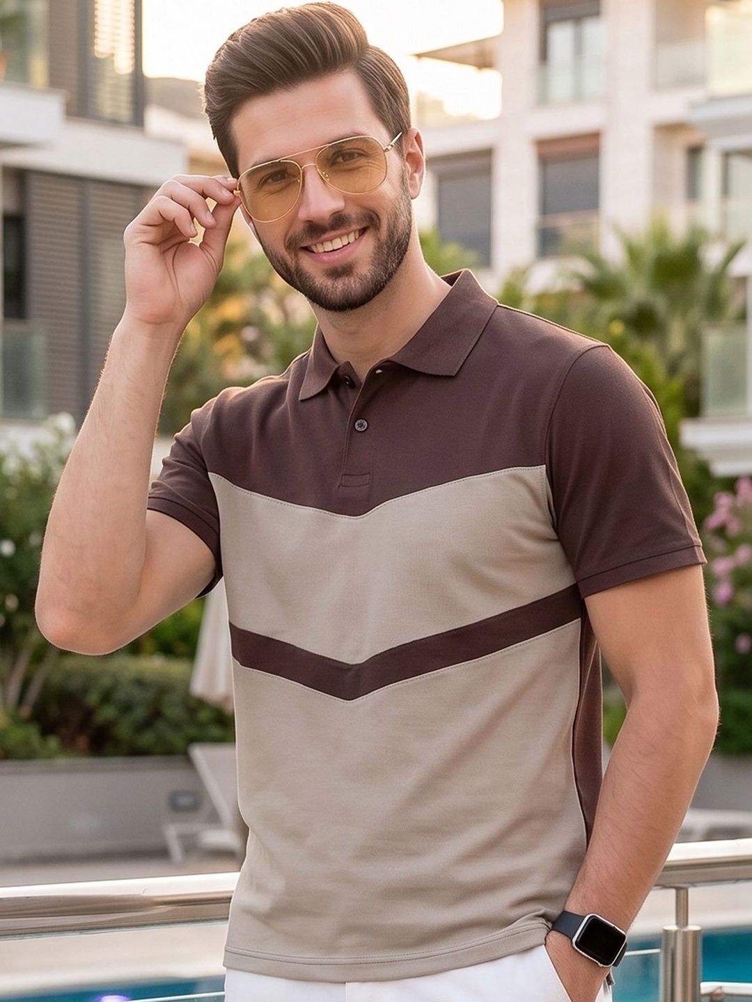 Mast & Harbour Men Colourblocked Polo Collar T-shirt