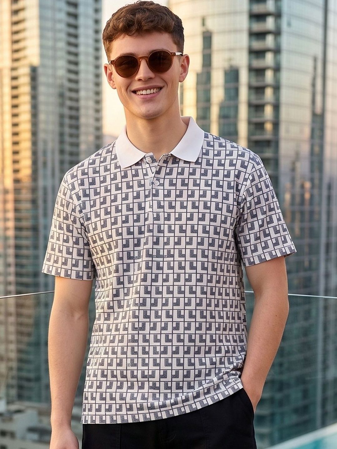 Mast & Harbour Men Printed Polo Collar T-shirt