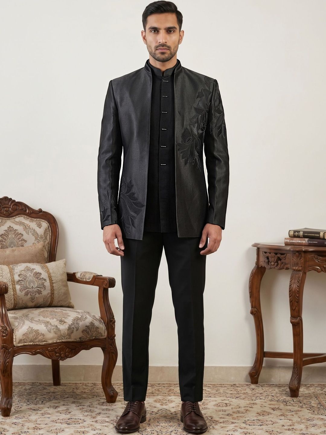 Jompers Embroidered Mandarin Collar Sherwani Set