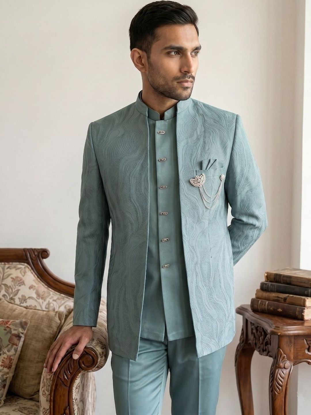 Jompers Embroidered Mandarin Collar Sherwani Set