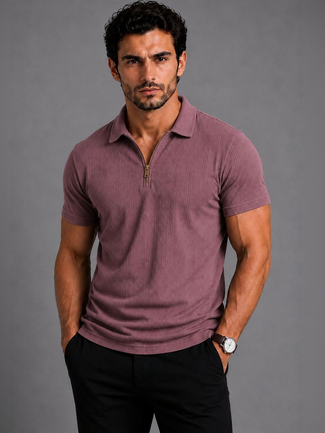 JAMES&GEORGE Men Polo Collar T-shirt