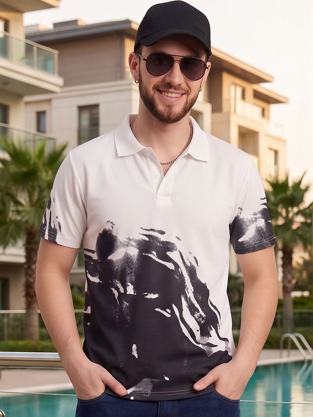 Mast & Harbour Men Printed Polo Collar T-shirt