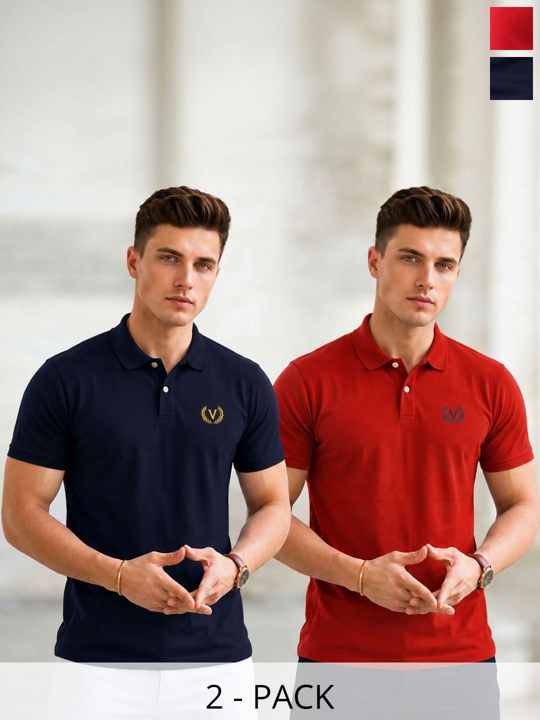 MACK JONNEY Men Brand Logo 2 Polo Collar T-shirt