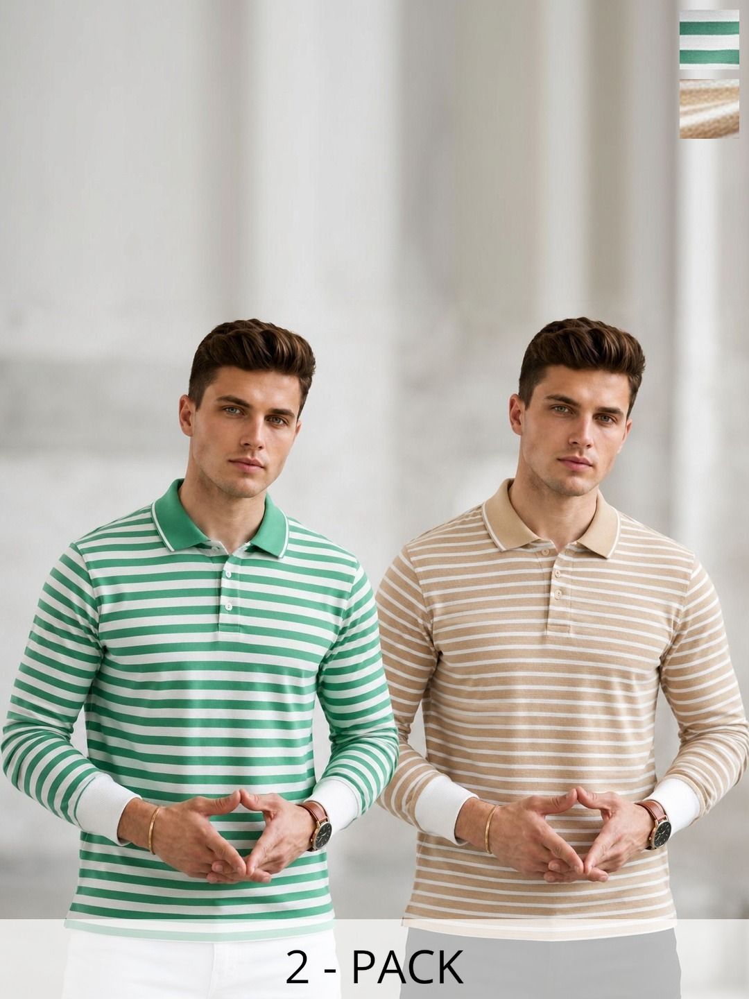 MACK JONNEY Men 2 Striped Polo Collar T-shirt