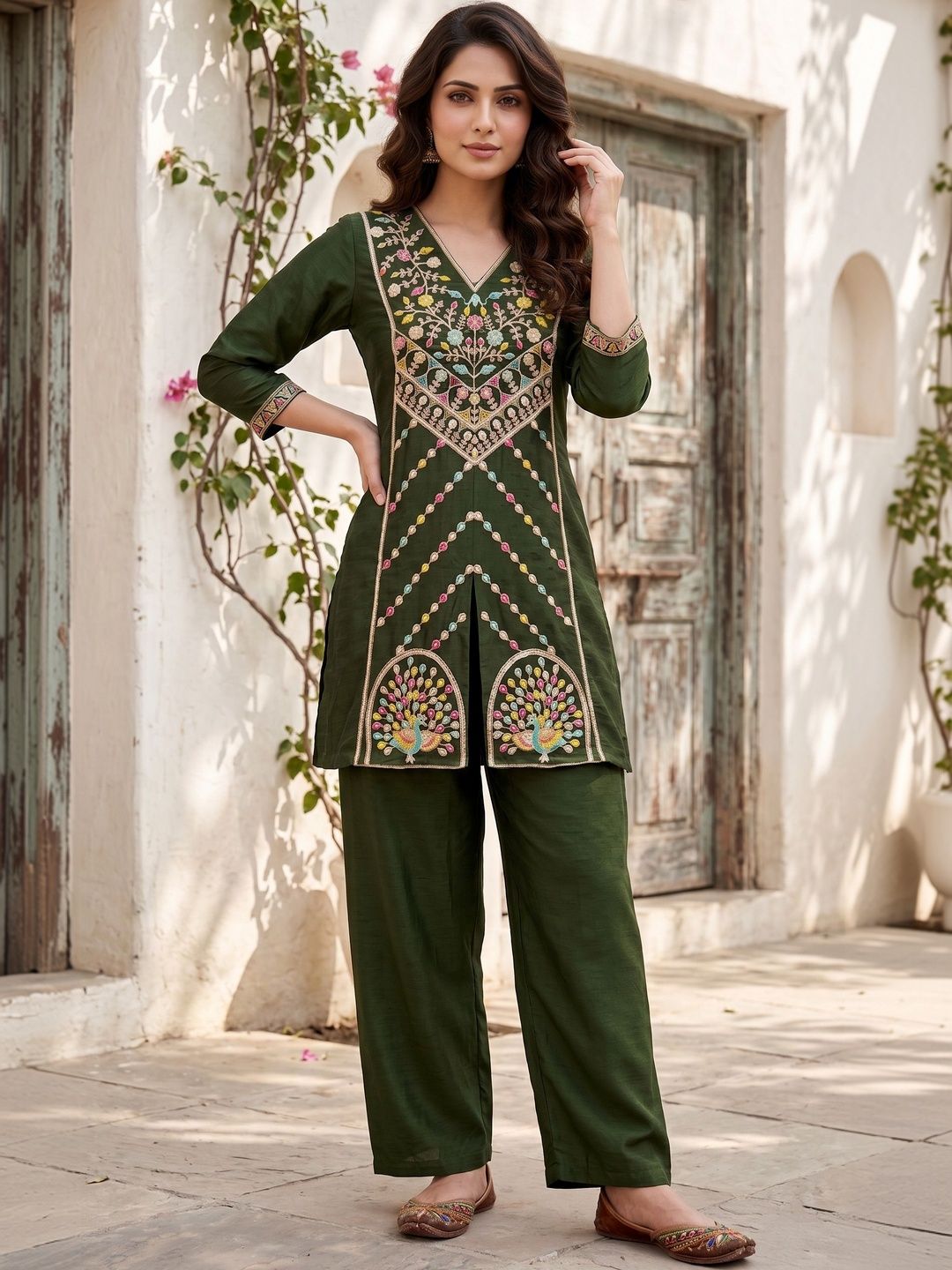 NEW ETHNIC 4 YOU Silk Embroidered Tunic with Trousers