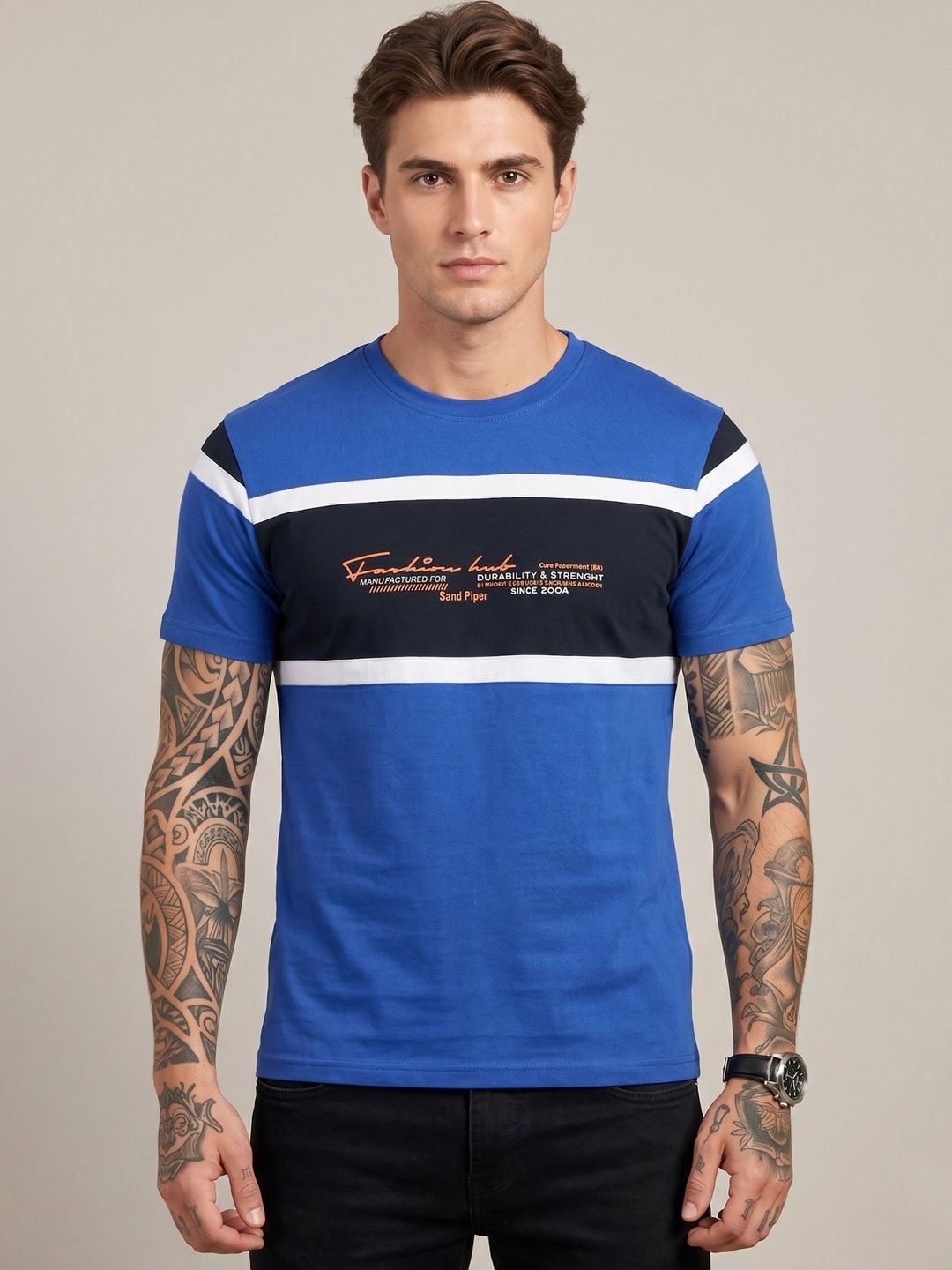 SANDPIPER Men Brand Logo Colourblocked T-shirt