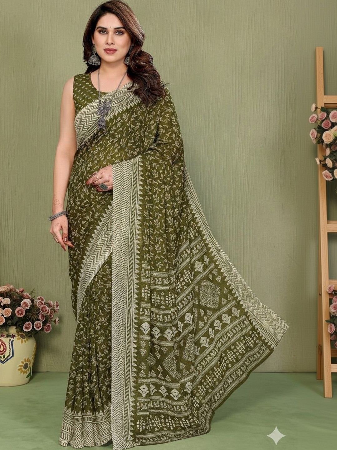 Sangria Ethnic Motifs Poly Georgette Handloom Saree