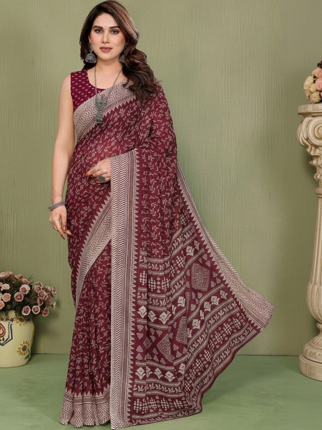 Sangria Ethnic Motifs Poly Georgette Saree