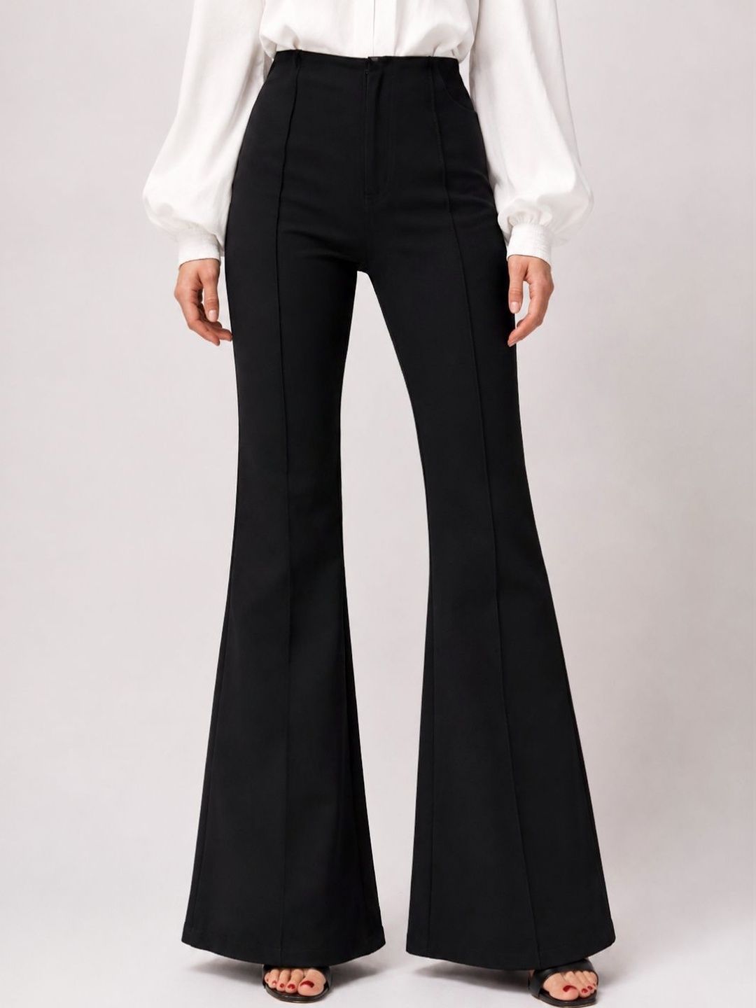 High-Waist Flare Trousers DELAN Women Tailored High-Rise Easy Wash Trousers