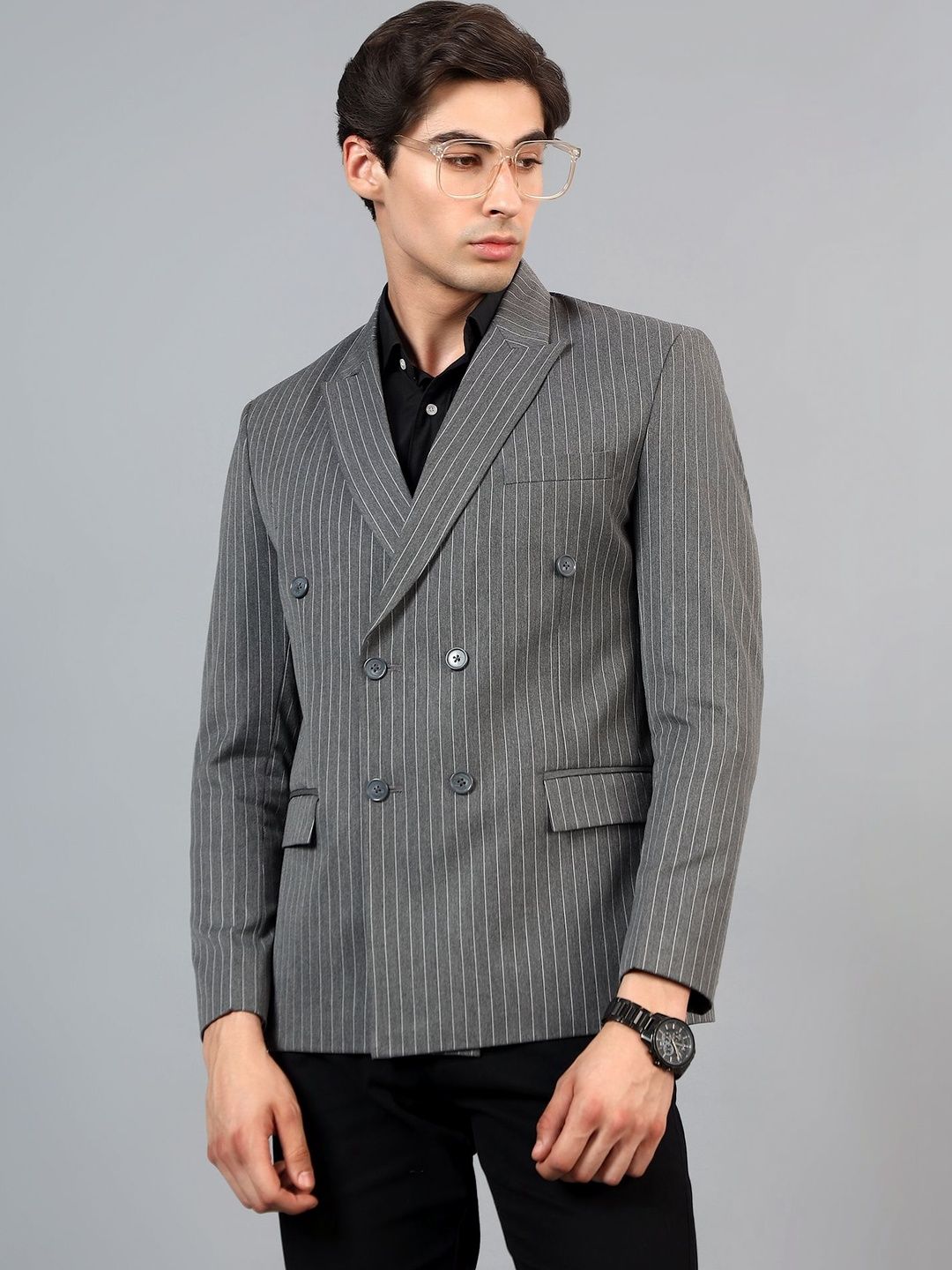 Rb rajniti Blazer Striped Notched Lapel Double-Breasted Tailored Fit Formal Blazers