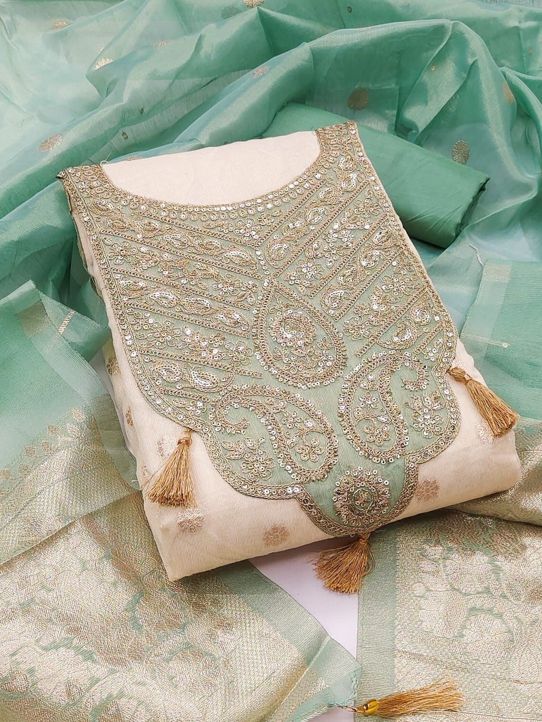 Rangtulika Ethnics Embroidered Pure Cotton Unstitched Dress Material