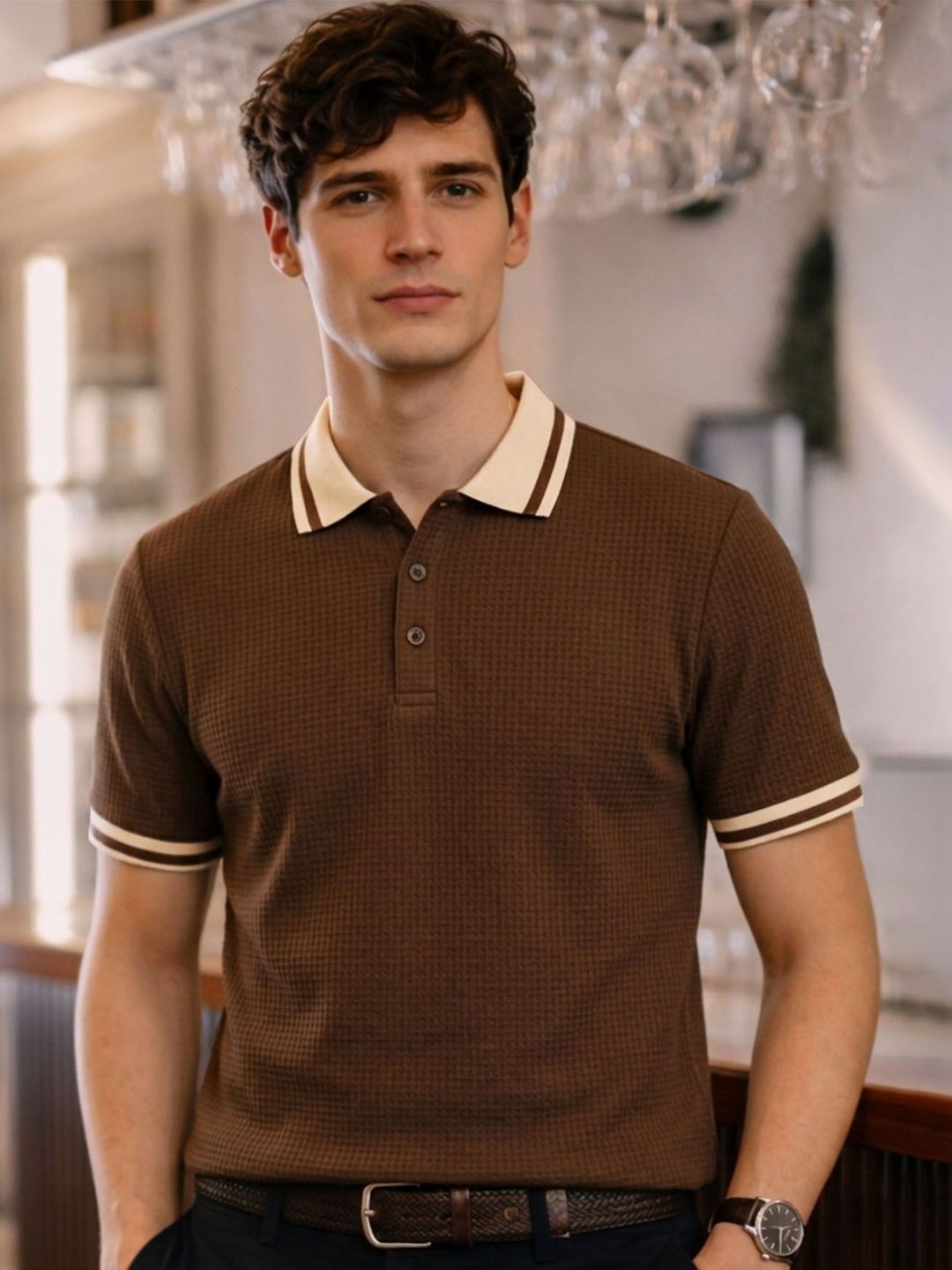 THE BEETEL HOUSE Men Polo Collar T-shirt