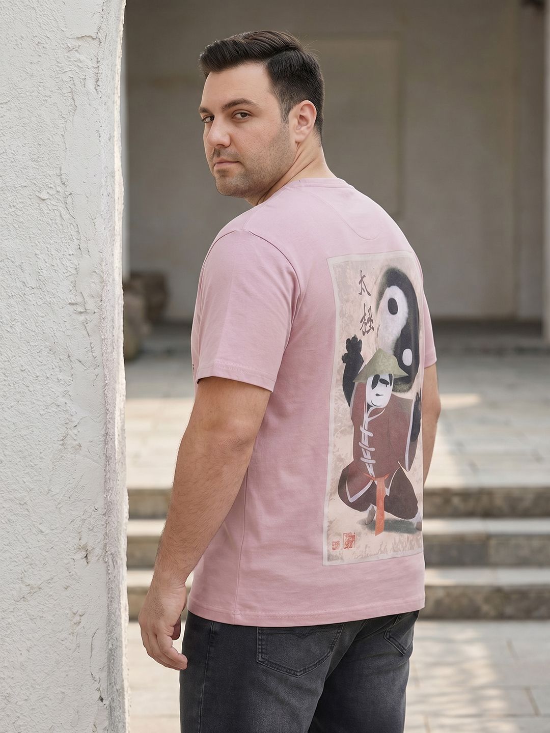 Sztori Plus Size Kung Fu Panda Printed Drop-Shoulder Sleeves Pure Cotton T-shirt
