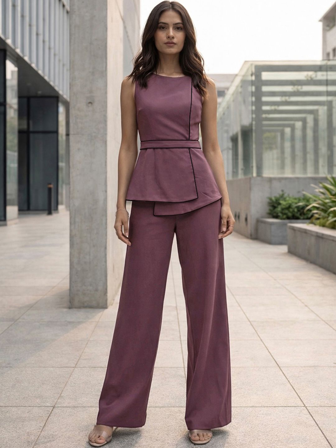 Selvia Sleeveless Round Neck Top with Trousers