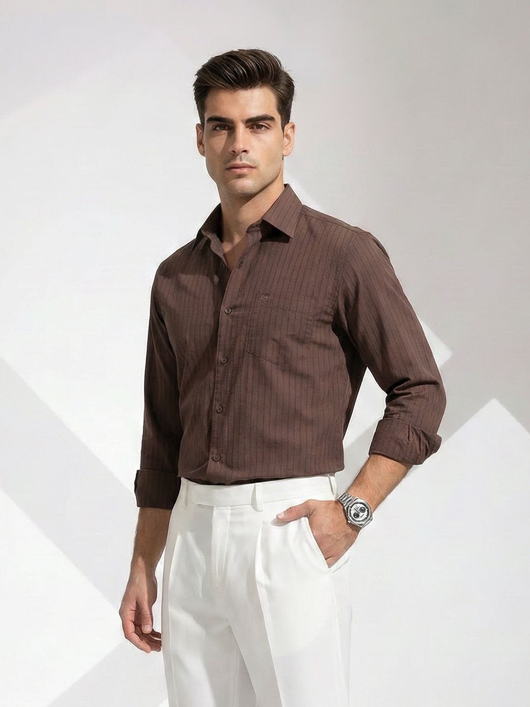 INVICTUS Vertical Striped Slim-Fit Pure Cotton Formal Shirt