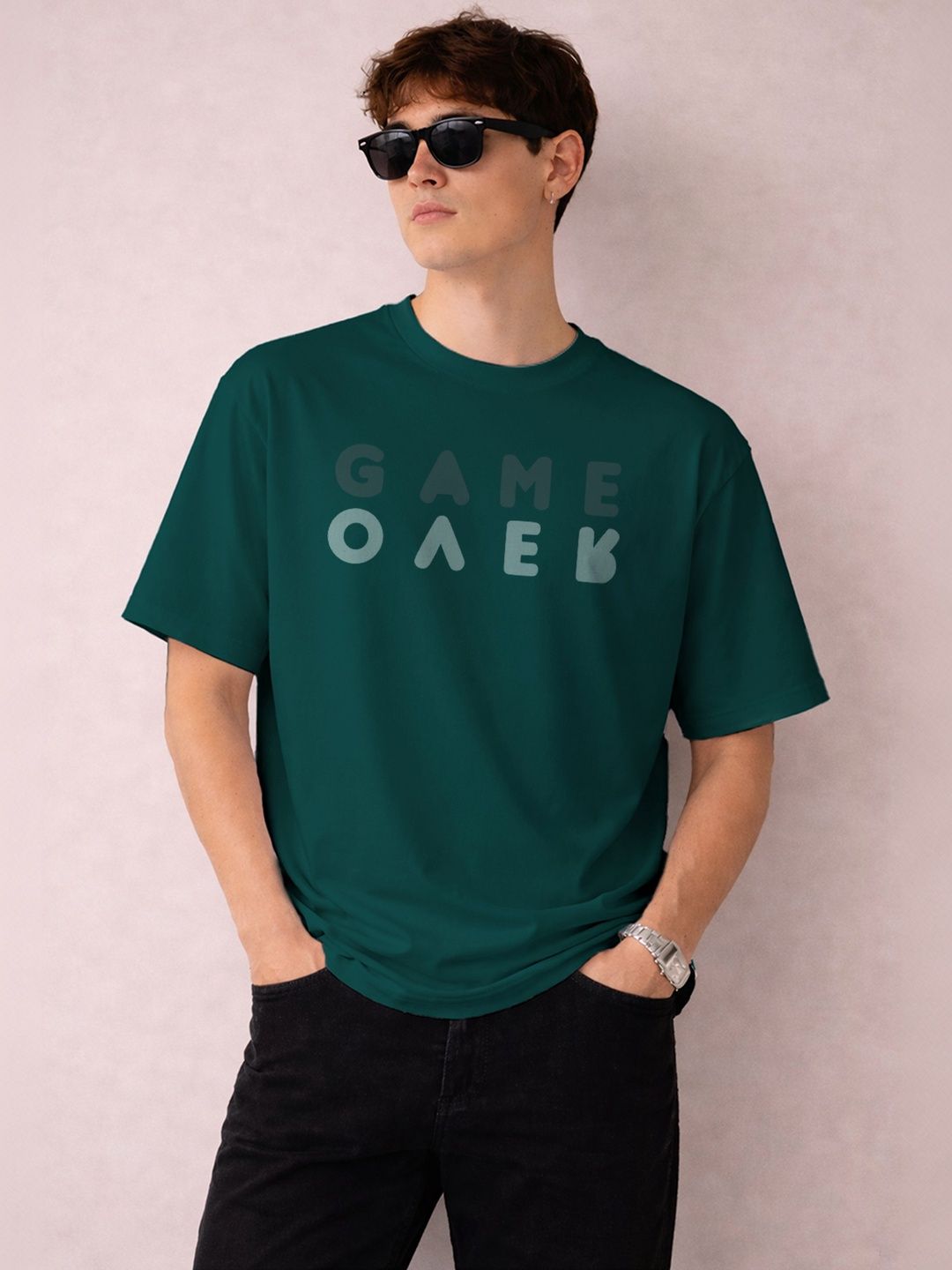 The Roadster Lifestyle Co Printed Organic Cotton Round Neck Oversized Tshirt