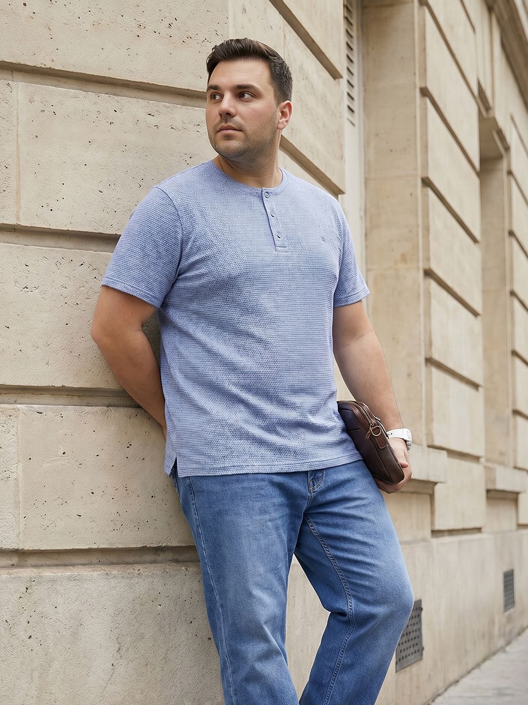 Sztori Plus Size Henley Neck Pure Cotton T-shirt