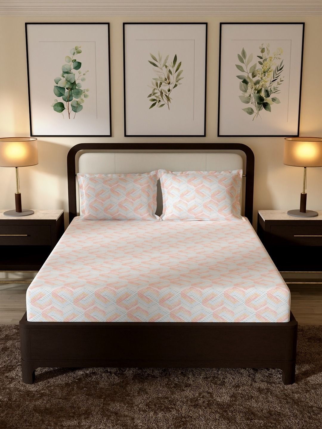Portico New York Signature Portico New York Signature Multicoloured Geometric 104 TC Bedsheet with 2 Pillow Covers