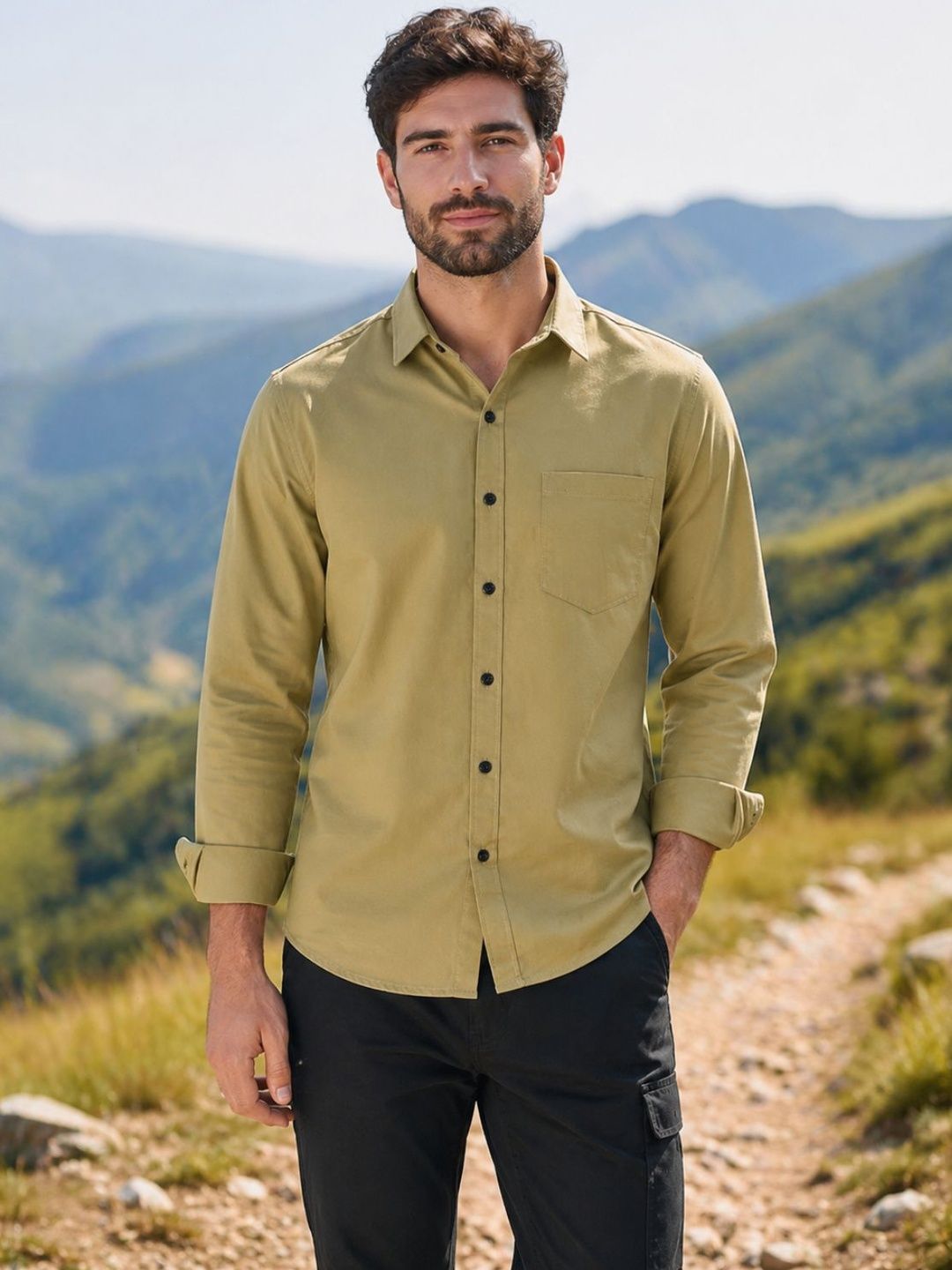 The Roadster Lifestyle Co Cotton Spread Collar Full Sleeves Shirt