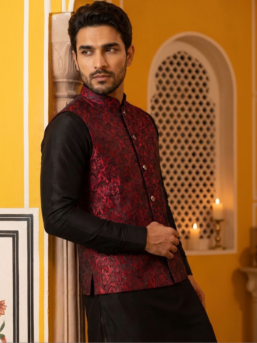 Jompers Woven Design Woven Nehru Jackets