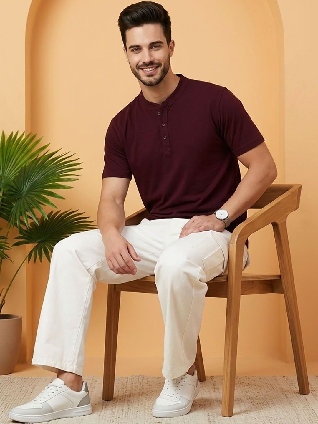 UNIBERRY Men Henley Neck Pockets T-shirt