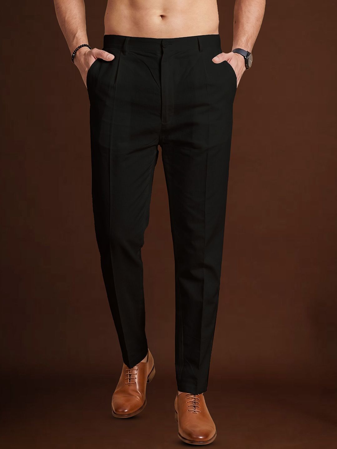 House of Pataudi Men Slim Fit Mid-Rise Silk Blend Casual Trousers