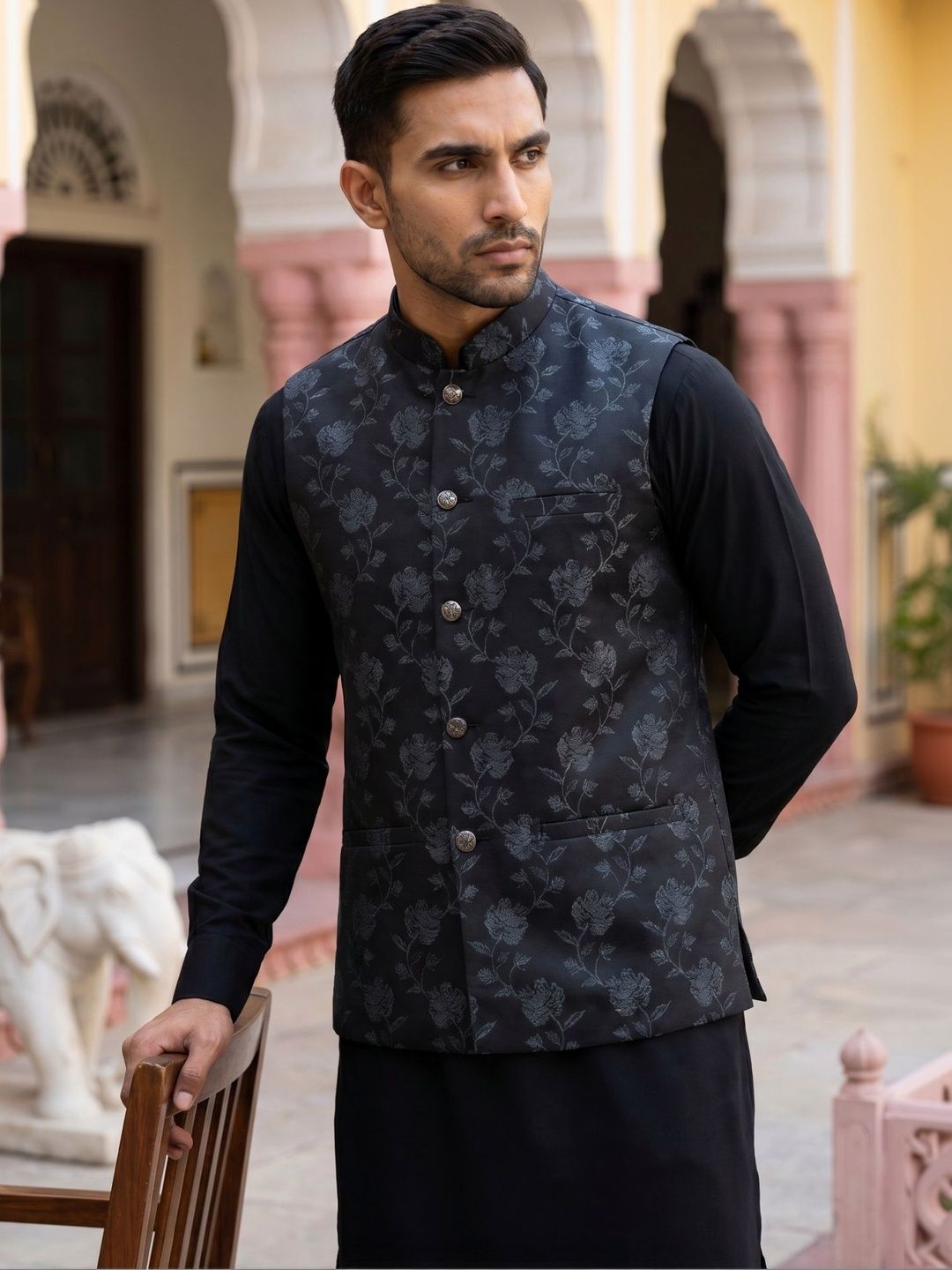 Jompers Printed Satin Nehru Jackets