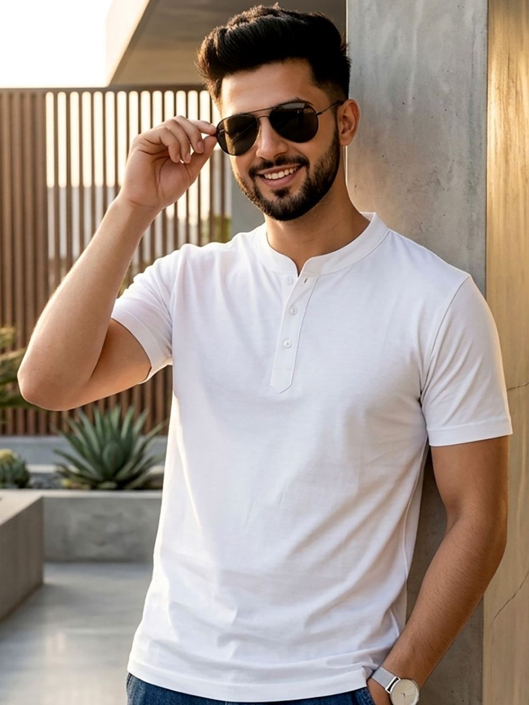 UNIBERRY JEANS Men Henley Neck T-shirt