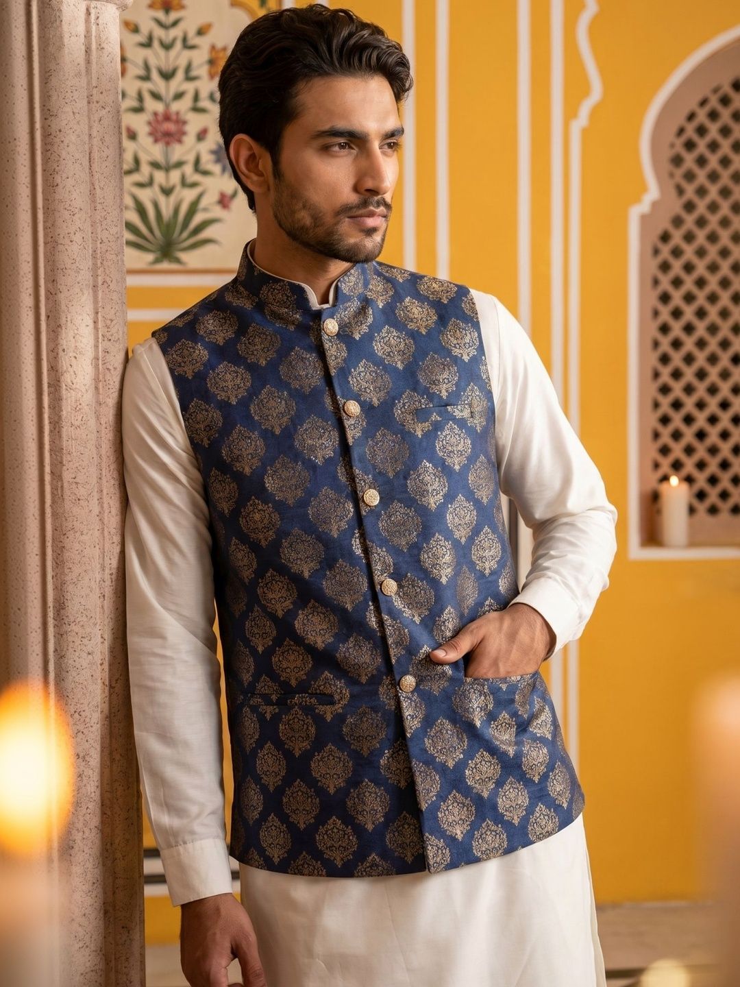 Jompers Printed Satin Nehru Jackets