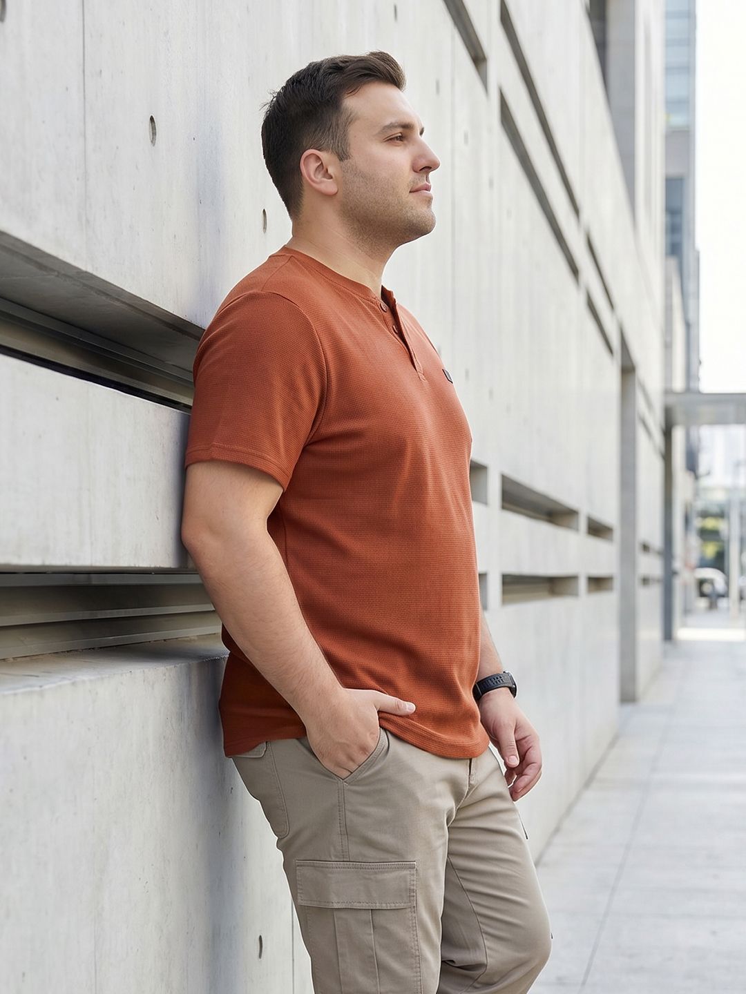 Sztori Plus Size Henley Neck Pure Cotton T-shirt