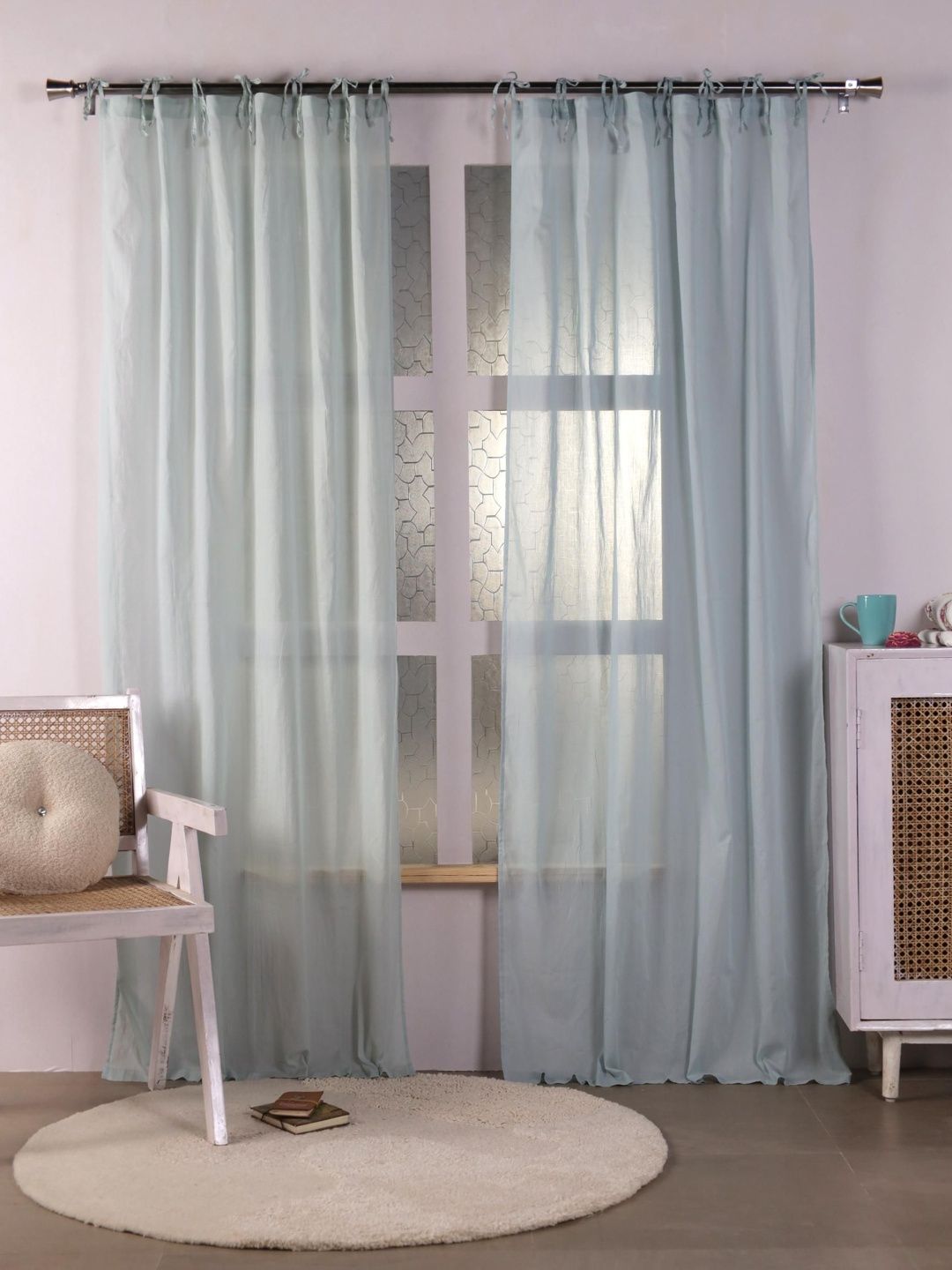 Gulaab Jaipur Grey Set of 2 Sheer Long Door Curtain