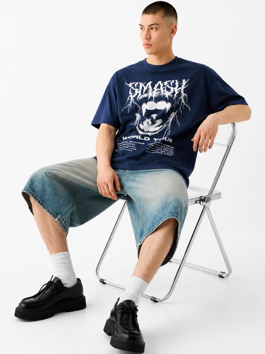 SELEKT Men Printed Cotton Round Neck Oversized T-shirt