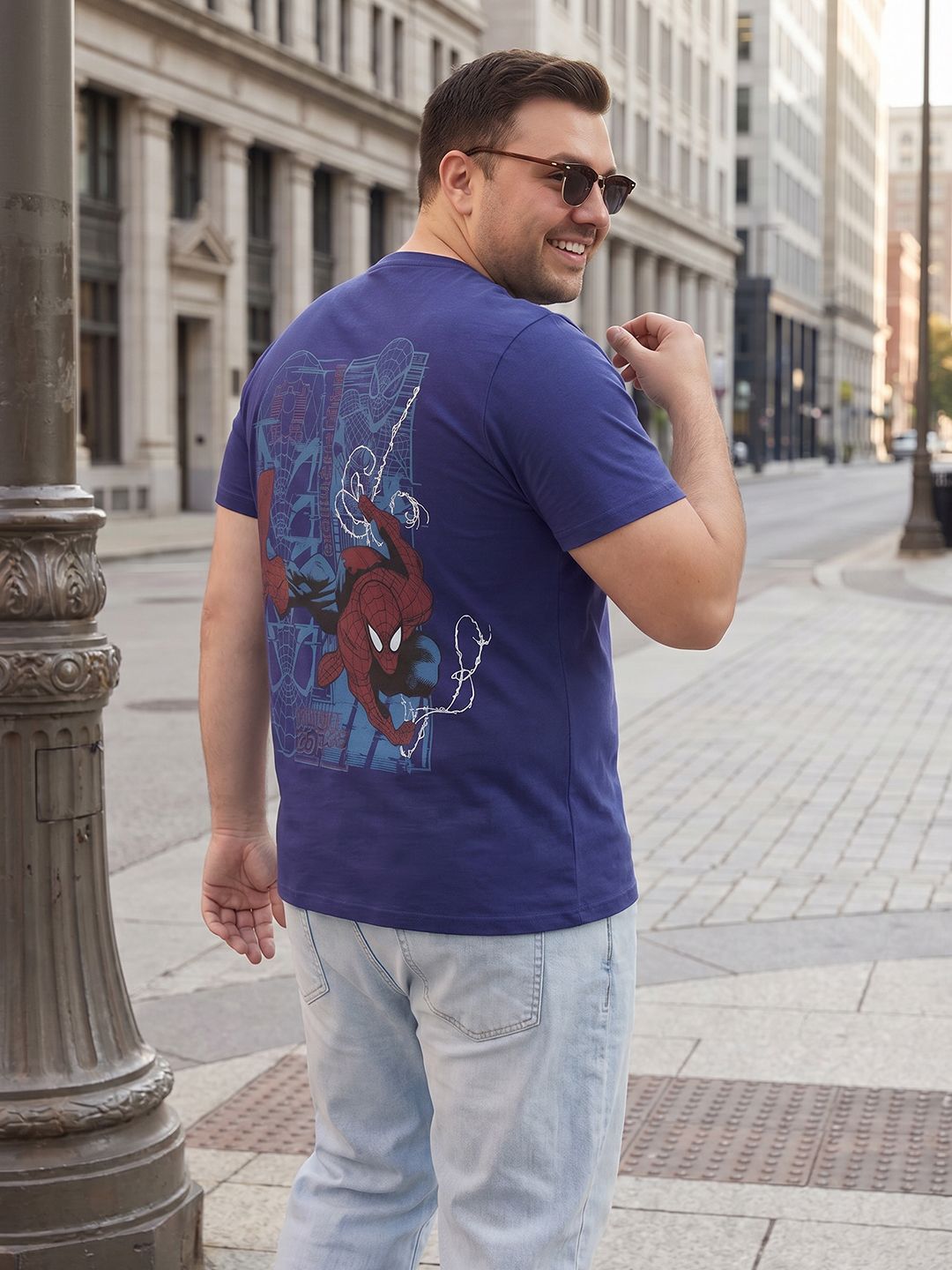 Sztori Plus Size Spider Man Printed Cotton T-shirt