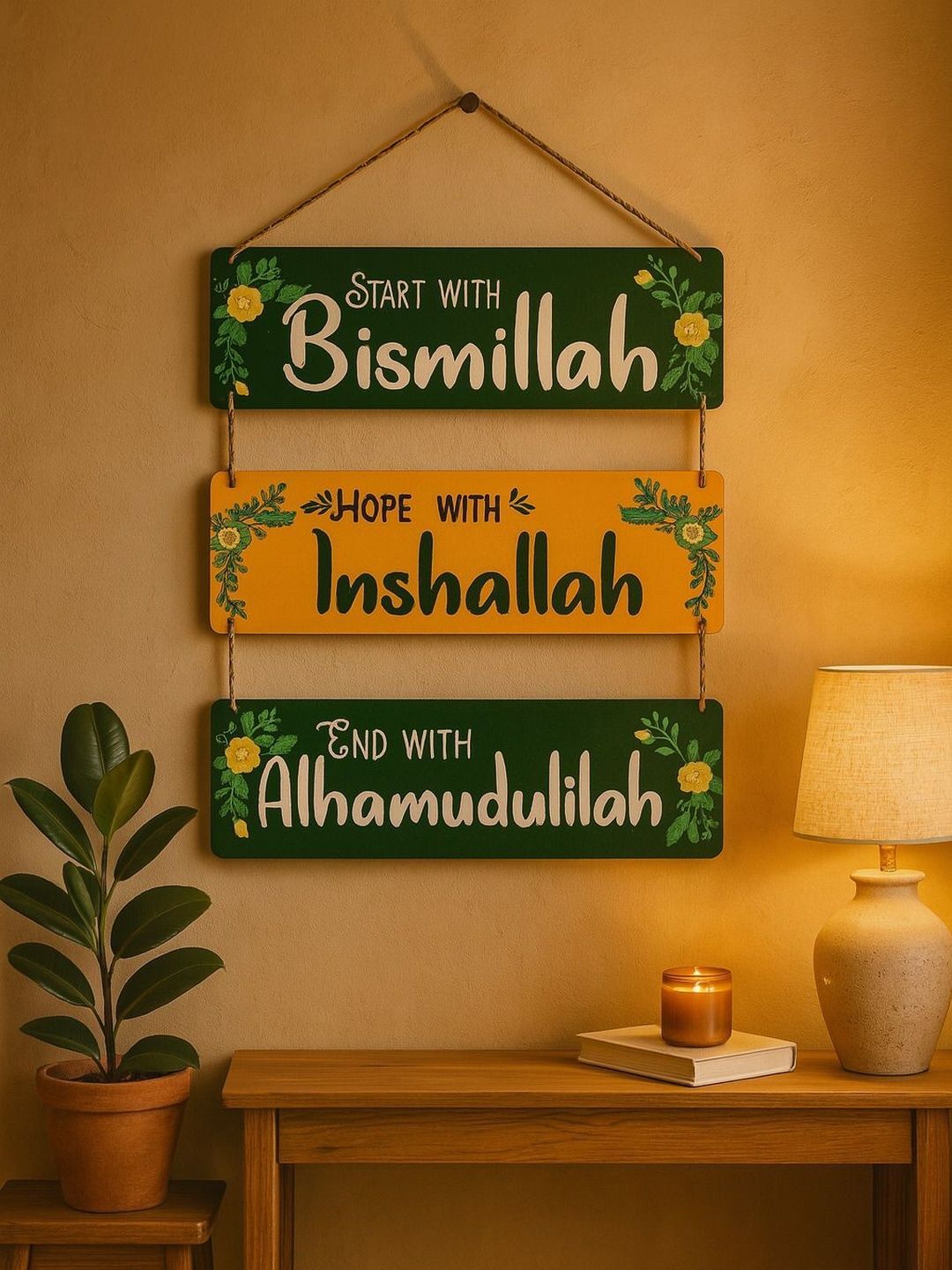 Craftzo Craftzo Green Wooden Religious Wall Art