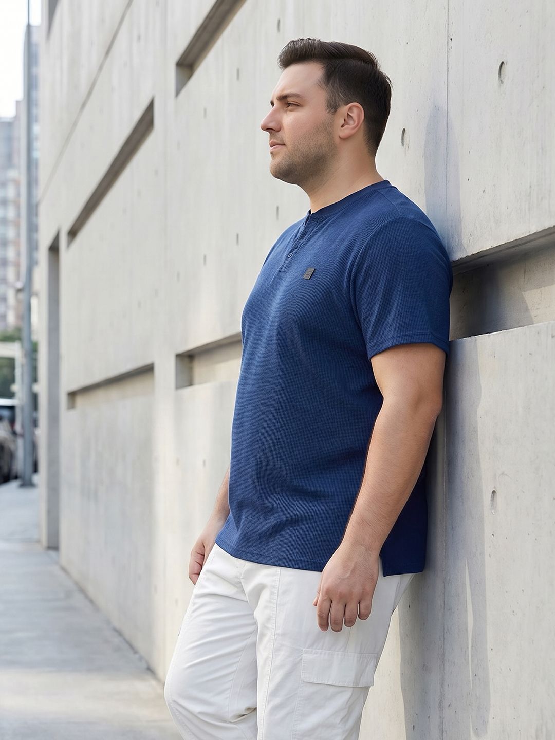 Sztori Plus Size Henley Neck Pure Cotton T-shirt