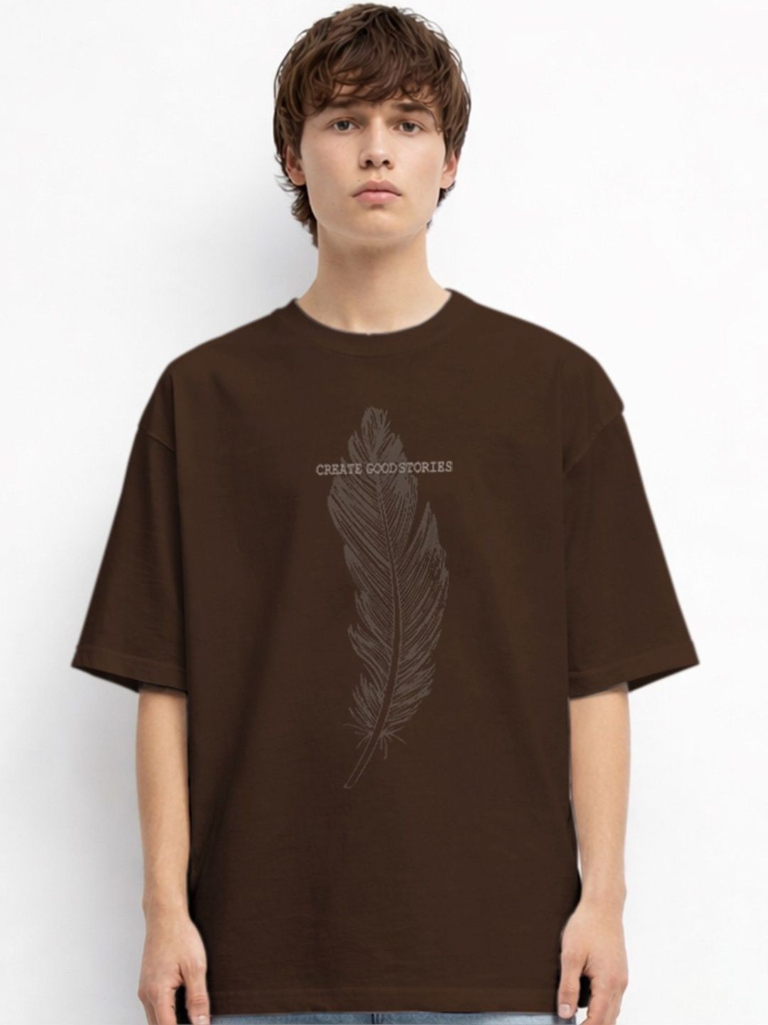 The Roadster Lifestyle Co Printed Organic Cotton Round Neck Oversized Tshirt