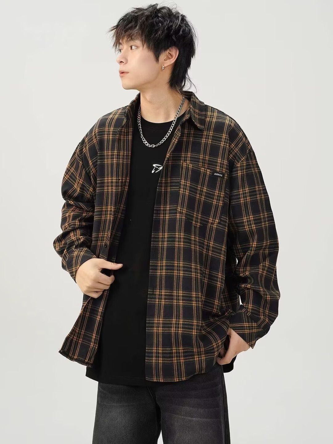 Suo Men Checked Casual Shirt