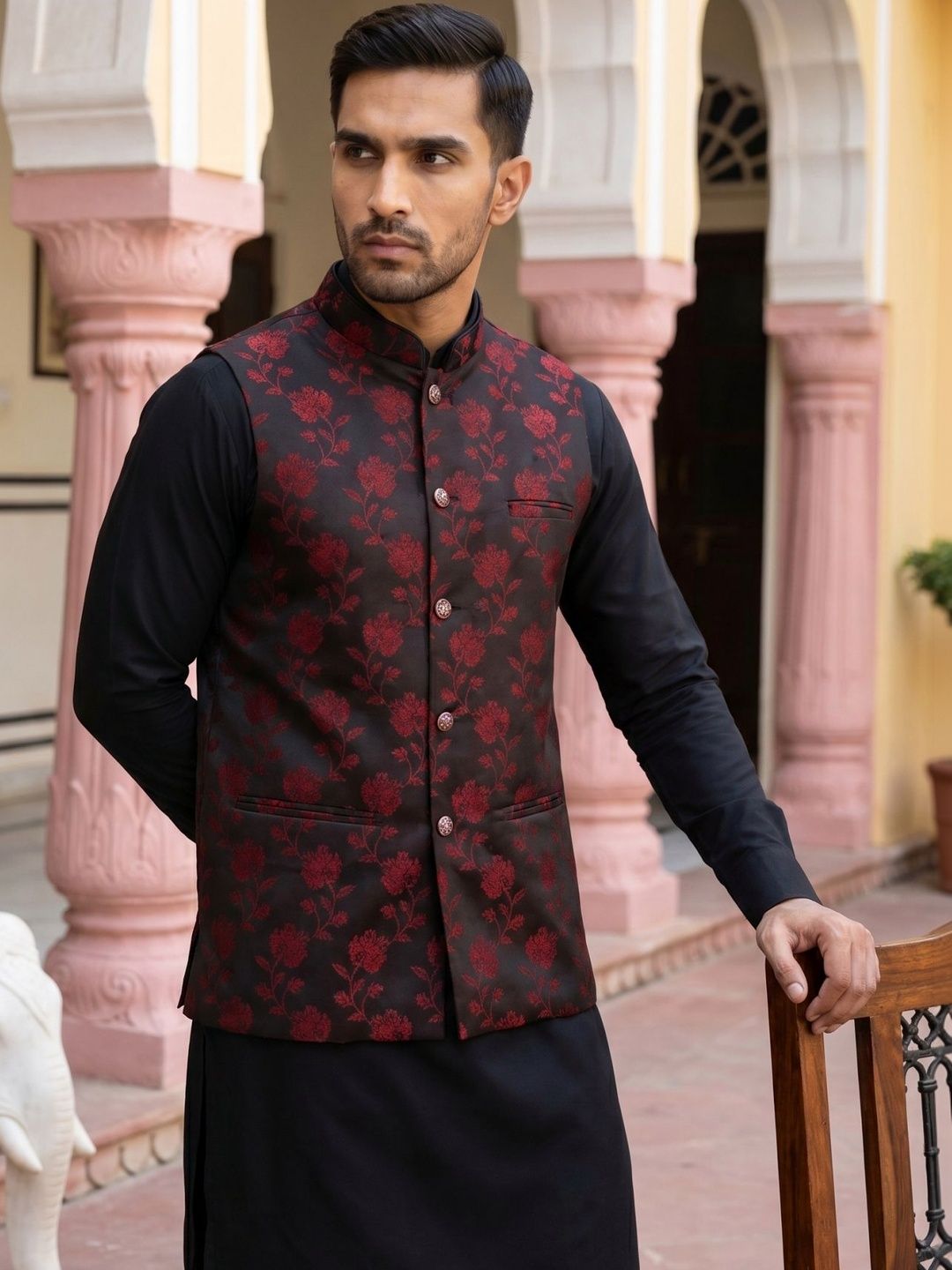Jompers Printed Satin Nehru Jackets