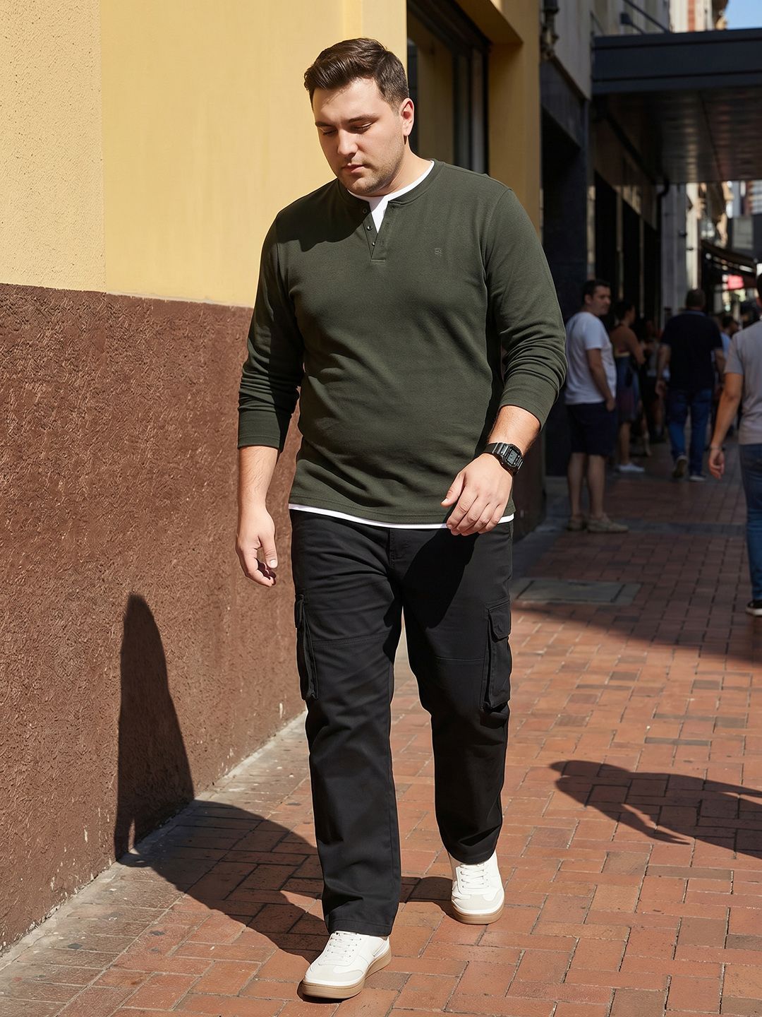 Sztori Plus Size Henley Neck Pure Cotton T-shirt