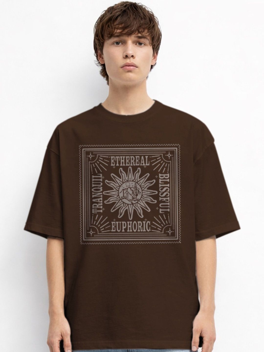 The Roadster Lifestyle Co Printed Organic Cotton Round Neck Oversized Tshirts