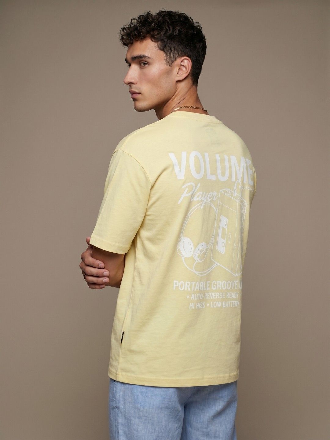 glitchez Yellow Typography Printed Relaxed Fit T-shirt