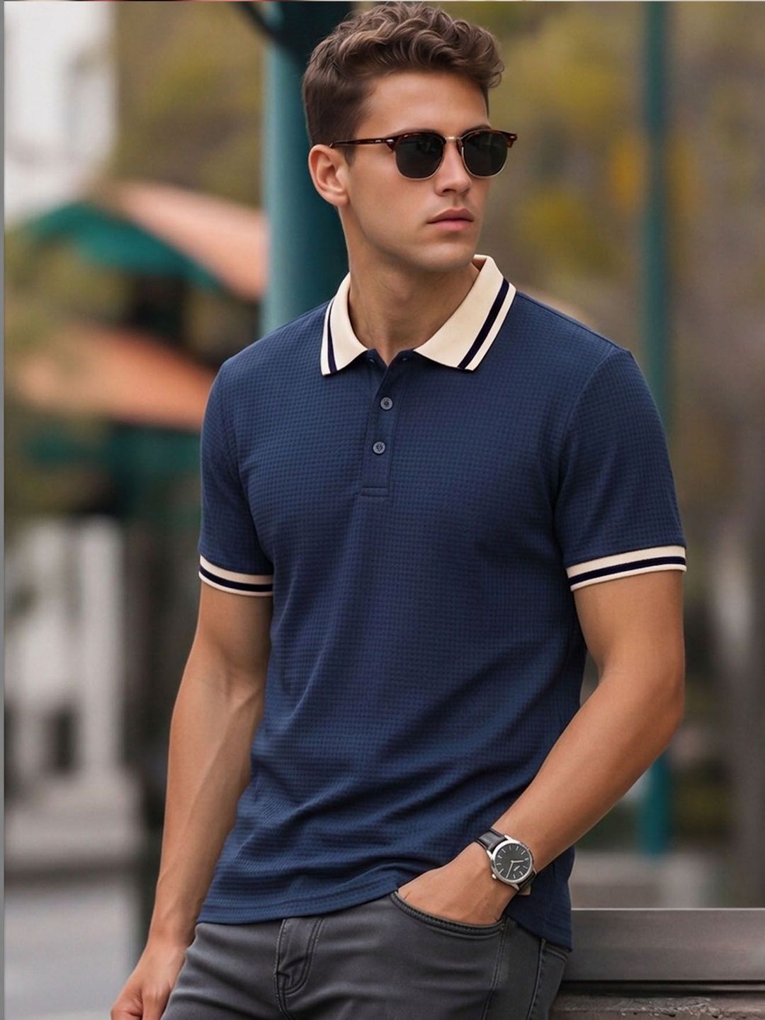 THE BEETEL HOUSE Men Polo Collar T-shirt