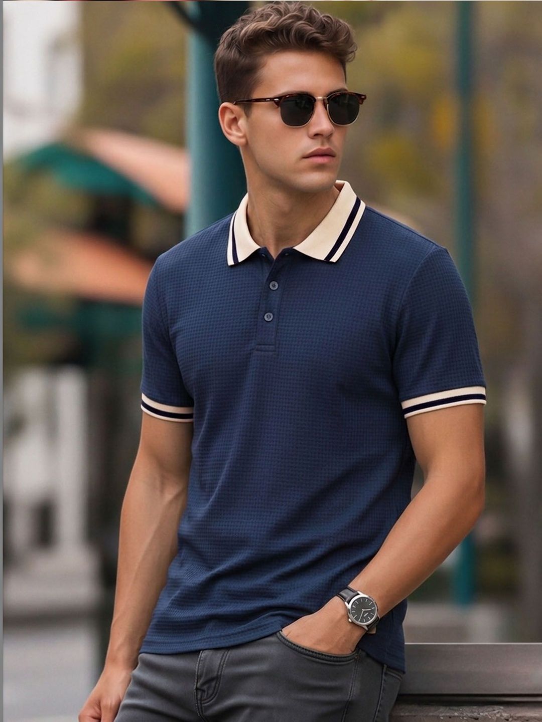 ENITOR Men Polo Collar T-shirt