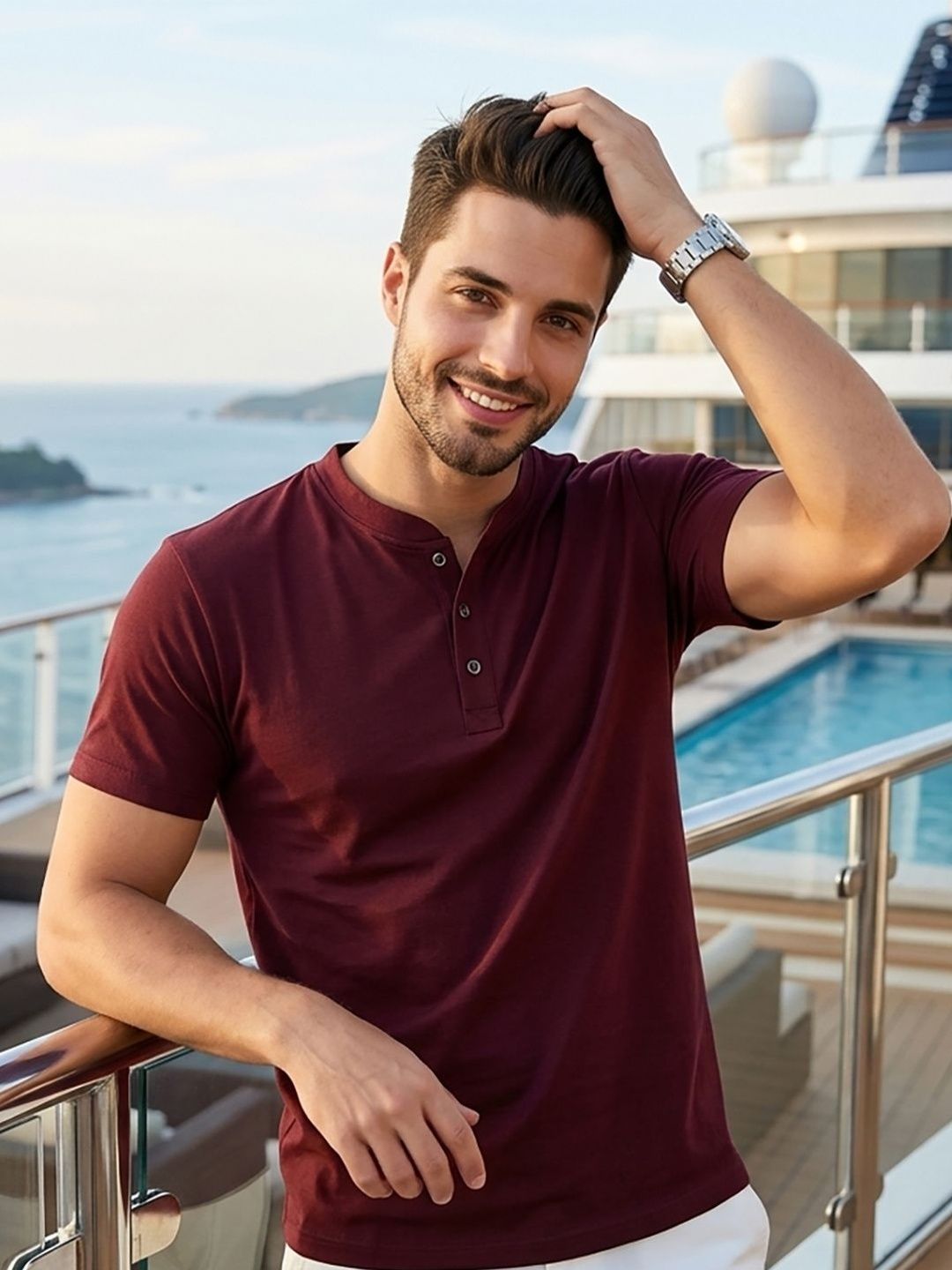 UNIBERRY JEANS Men Henley Neck T-shirt