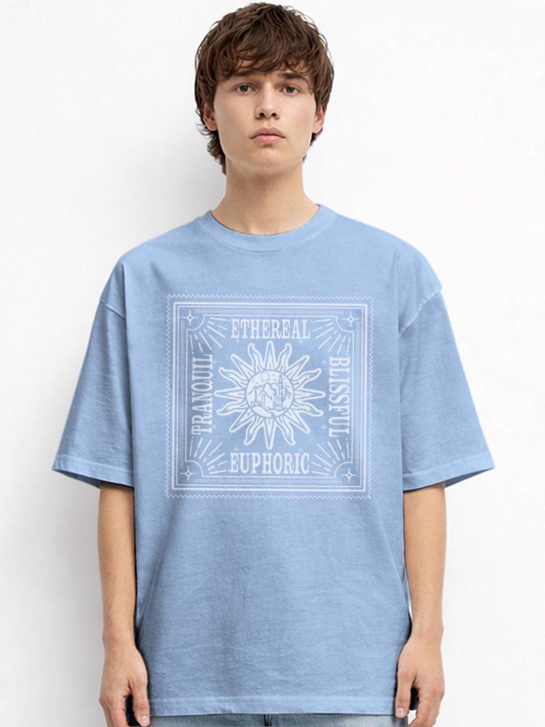 The Roadster Lifestyle Co Printed Organic Cotton Round Neck Oversized Tshirts