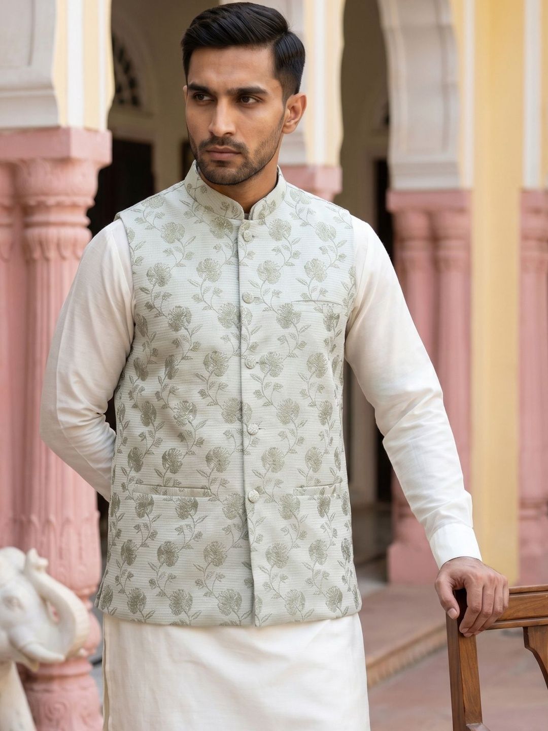 Jompers Printed Satin Nehru Jackets
