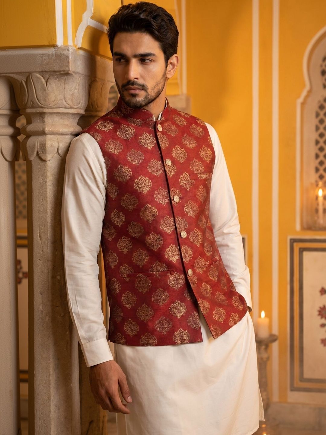 Jompers Printed Satin Nehru Jackets